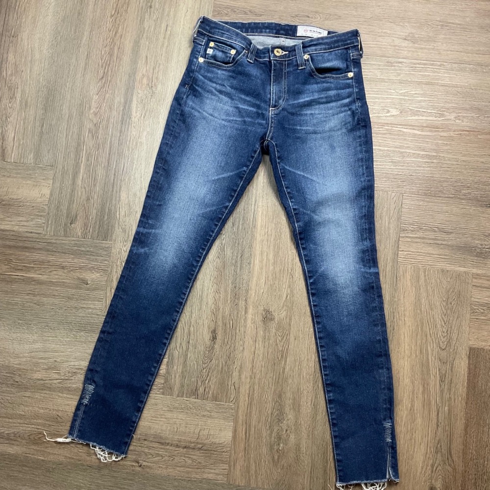 AG Adriano Goldschmied Skinny Ankle Jeans Womens 26 Blue Dark Wash Raw Hem Slit - Picture 3 of 10